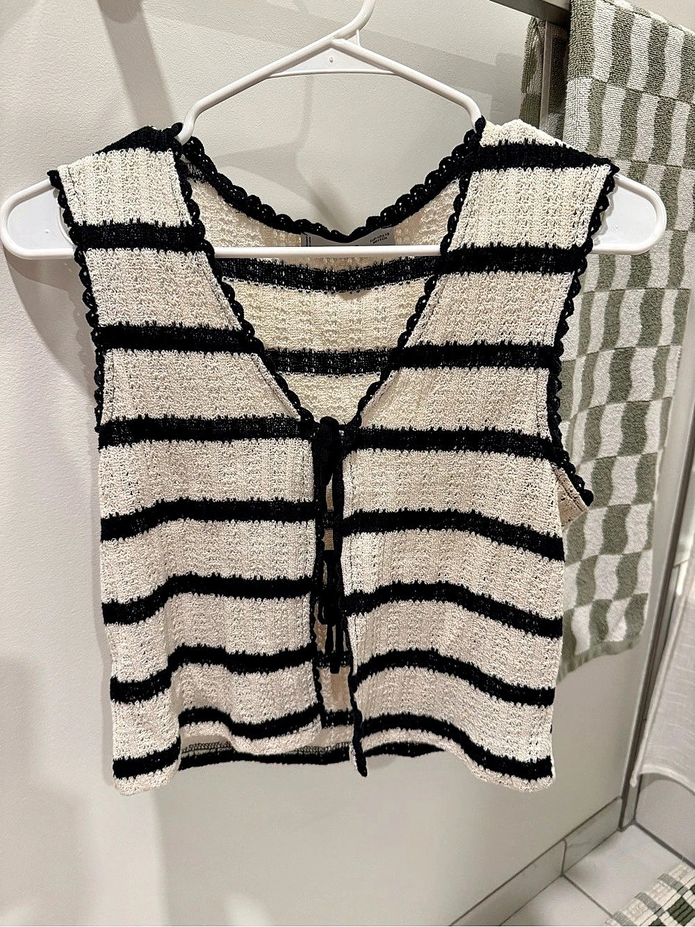 Mango Knit Striped Tie Tank Top
